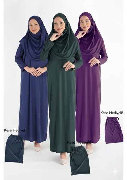 2133_TEK Parça Kaymaz Başörtülü Namaz Tesettür Elbisesi Boneye Son