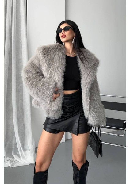 Kadın Suni Kürk Mont – Şal Yaka, Kruvaze, Çift Çıtçıtlı, Uzun Kollu, Kalın, Rahat Kalıp indirimleri