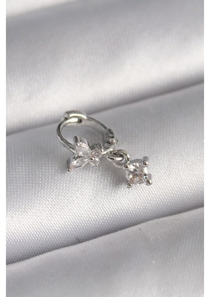 316L Çelik Gümüş Renk Zirkon Taşlı Kelebek Model Sallantı Detay Tragus Piercing modelleri