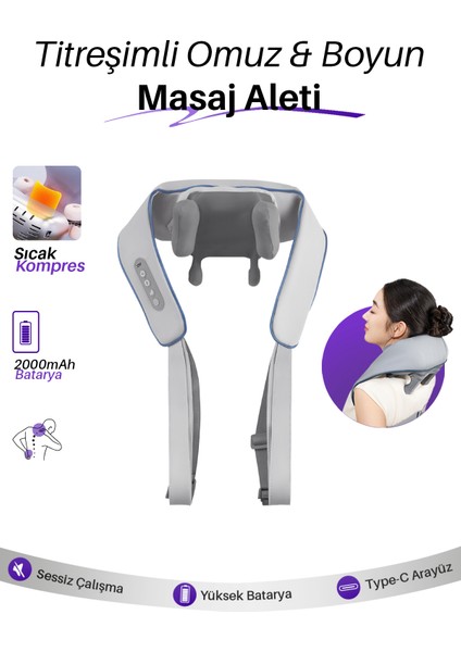 Auhma AMG31 Titreşimli Omuz ve Boyun Masaj Aleti | Isıtmalı 5D Masaj Başlığı | Sessiz Güçlü Motor | 2000mAh Şarjlı