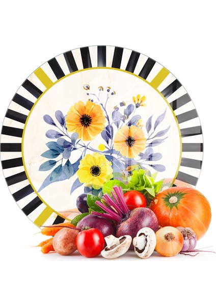 Cam Kesme Tahtası ve Sunumluk Yuvarlak Mackenzie Vintage Flower 30X30 cm