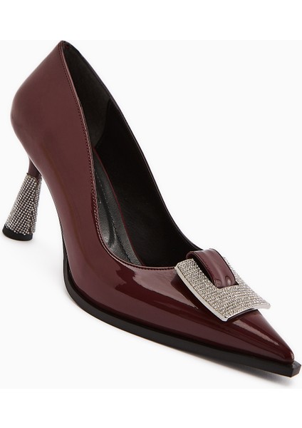 Merisa Bordo Rugan Taşlı Kadın Stiletto Ayakkabı