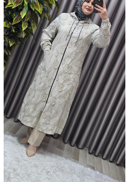 Kadın Tesettür Giyim Büyük Beden Paraşüt Kapşonlu Trenç Kap fiyatları