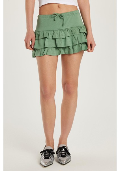 Kadın Regular Fit %100 Pamuk Düz Yeşil Etek