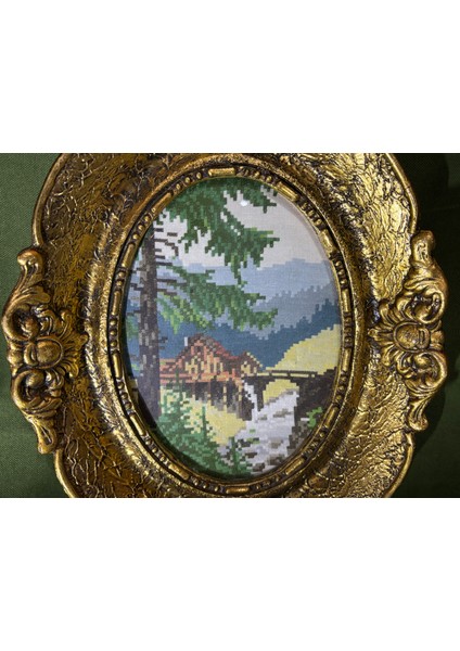 Ahşap Çerçevesinde Avrupa Goblen Pano 33 cm 27 cm Ölçülerinde indirimleri