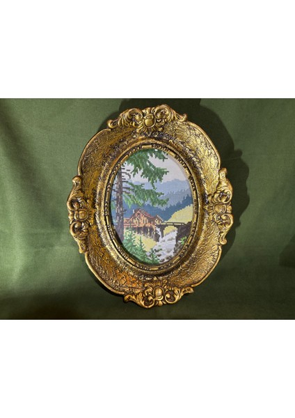 Ahşap Çerçevesinde Avrupa Goblen Pano 33 cm 27 cm Ölçülerinde