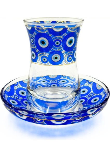 Mavi Nazar Boncuklu 6 Kişilik Çay Bardağı Seti