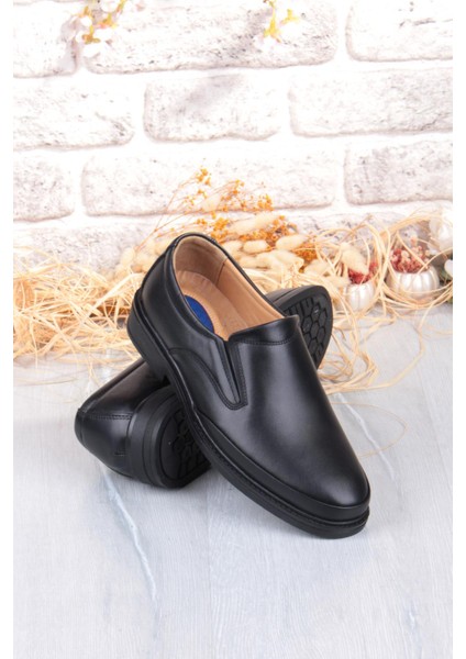 32780 Siyah Yumuşak Esnek Deri Erkek Ayakkabı