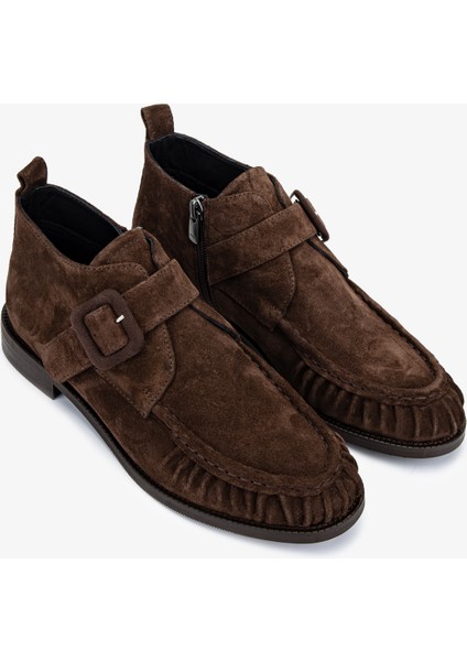 Kadın Hakiki Deri Kahverengi Süet Düz Bot 1167 1014 Bn Bot SK25-26 Kahve Suet fiyatları