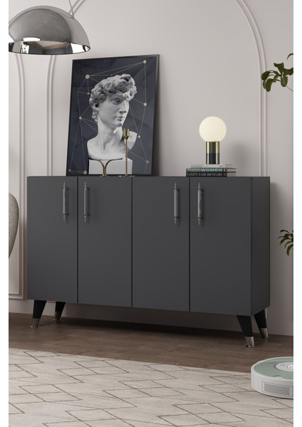 8190KM-128CT Konsol,kahve Köşesi,ayakkabılık,ofis Evrak Dolabı,mutfak Kiler Dolabı,tv Ünitesi-Antrasit-Gümüş