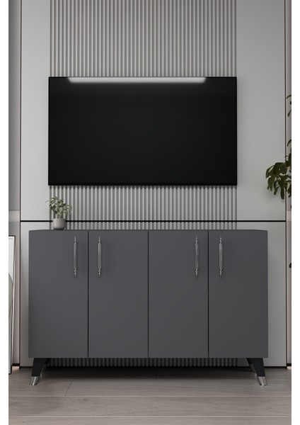 8190KM-128CT Konsol,kahve Köşesi,ayakkabılık,ofis Evrak Dolabı,mutfak Kiler Dolabı,tv Ünitesi-Antrasit-Gümüş