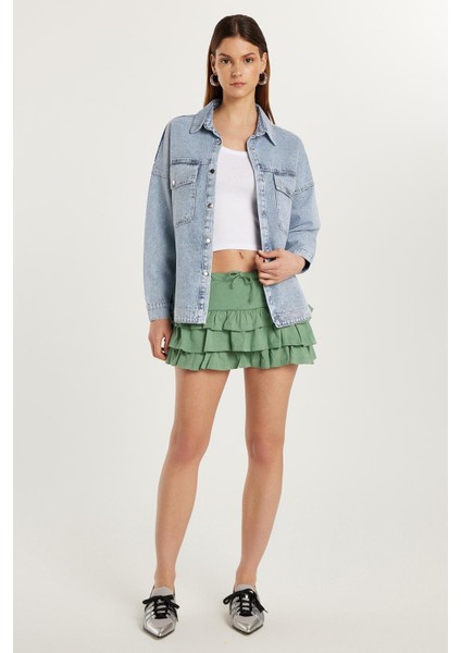 Kadın Regular Fit %100 Pamuk Düz Yeşil Etek fırsatları