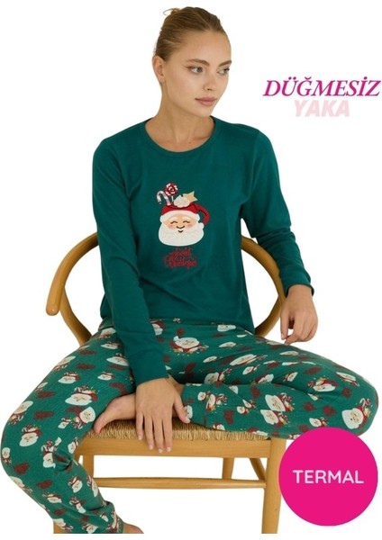Kadın Bisiklet Yaka Düğmesiz Bilekler Lastikli/jogger Yumuşak Termal Kışlık Pijama Takımı