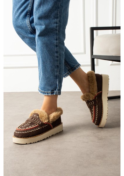 Liyi Kadın Kısa Içi Kürklü Hafif Tabanlı Kahverengi Süet