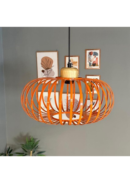 Este Turuncu Sarkıt Avize Geniş Ahşap Iç Mekan Aydınlatma Dekoratif Mutfak Hol Cafe Ofis