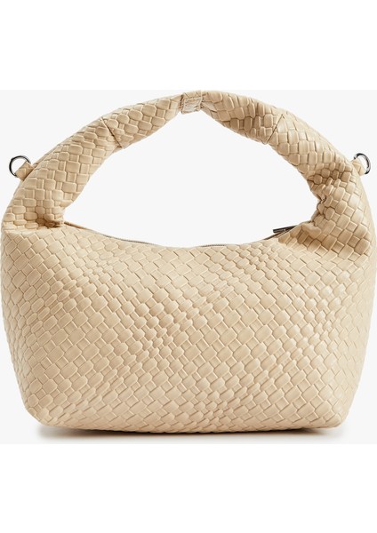 Suni Deri Saplı Örgü Dokulu Askılı Çapraz Çanta