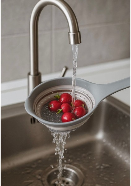 Gri Yer Kaplamayan Saplı Katlanabilir Gri Akordiyon Süzgeç Bpa Free 31X14 cm