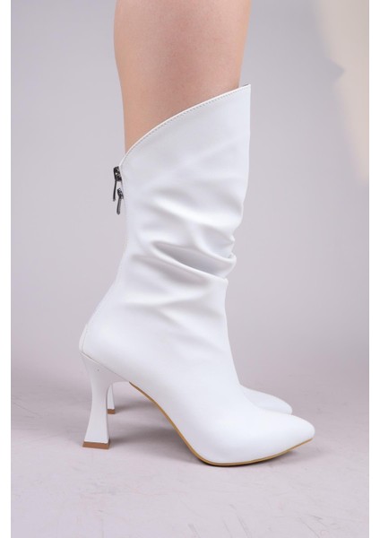 JEHONA Topuklu Yarım Çizme BEYAZ