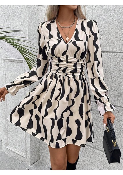 Kadın Uzun Kollu Beli Büzgü Detaylı Kolları Lastikli Dalgıç Midi Elbise fiyatları