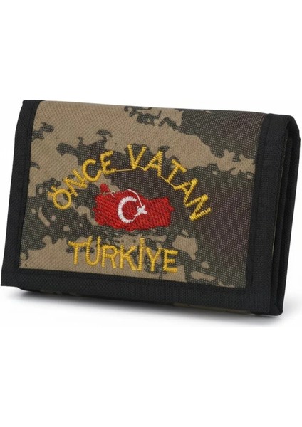 Yeşil Önce Vatan Nakışlı Kamuflaj Desenli Fermuarlı Boyuna Asılabilen Askeri Cüzdan fiyatları