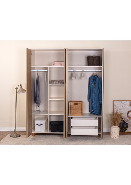 İtra 4 Kapaklı Gardırop – Krem Gövde, Meşe MDFLAM Camlı Kapak fiyatları