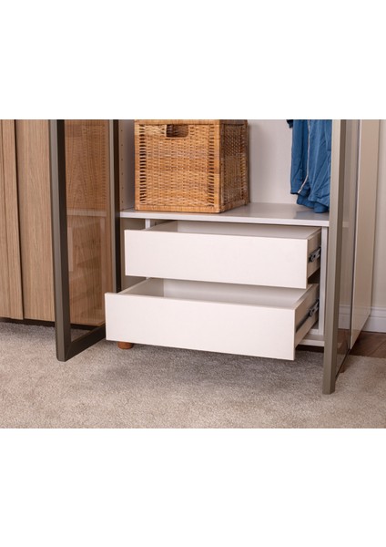 İtra 4 Kapaklı Gardırop – Krem Gövde, Meşe MDFLAM Camlı Kapak indirimleri