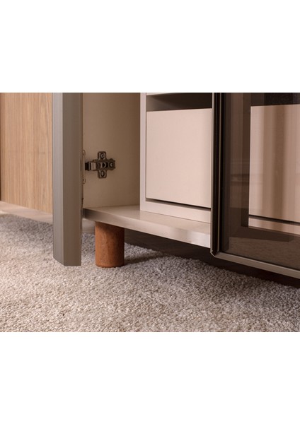 İtra 4 Kapaklı Gardırop – Krem Gövde, Meşe MDFLAM Camlı Kapak