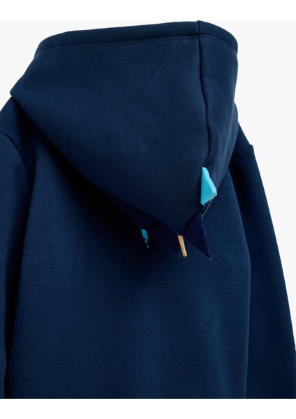 Uzun Kollu Dinozor Baskı Detaylı Fermuarlı Kapşonlu Sweatshirt fırsatları