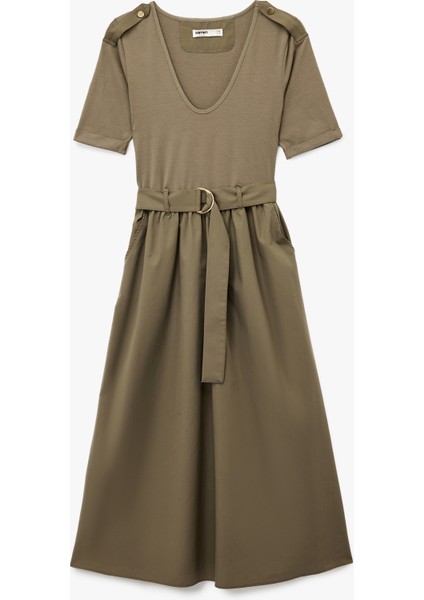 U Yaka Kısa Kollu Kemer Detaylı A Kesim Uzun Elbise modelleri