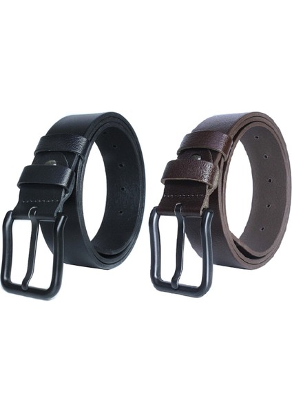 2'li %100 Hakiki Deri Erkek Kemer Siyah Tokalı 4cm