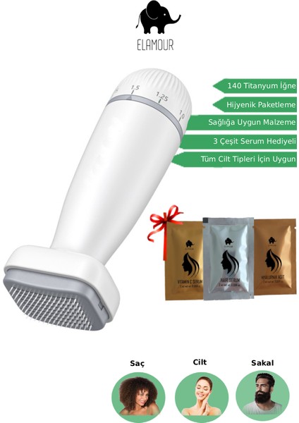 120 Titanyum İğneli Ayarlanabilir İğne Ölçülü (0.25-2.0mm) Dermastamp