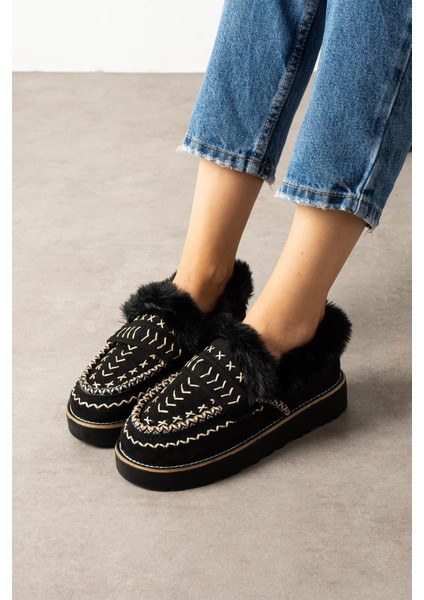 Liyi Kadın Kısa Içi Kürklü Hafif Tabanlı Siyah Süet fiyatları