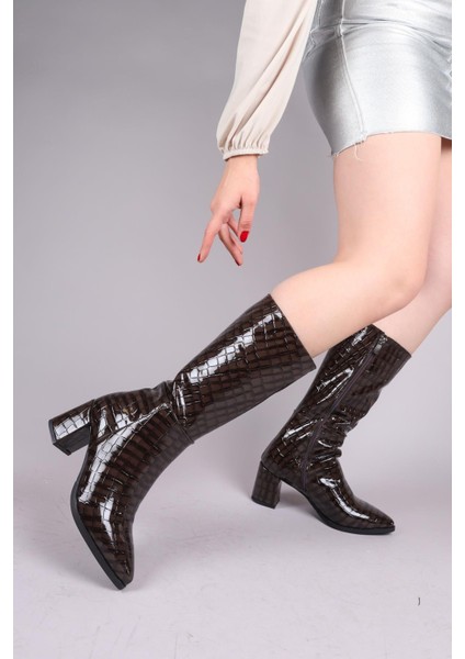Gloria Kroko Yarım Çizme Kahverengi