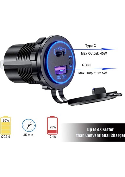 2x Pd Tip C USB Araç Şarj Cihazı ve Qc 3 0 Hızlı Şarj Cihazı 12V Güç Çıkış Soketi Motosiklet Rv Atv Için Açma/kapama Anahtarı (Yurt Dışından) modelleri