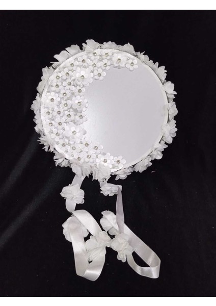 Isme Özel Kına Tefi Lazer Güllü Deri Tef Vurmalı Çalgı Def Beyaz