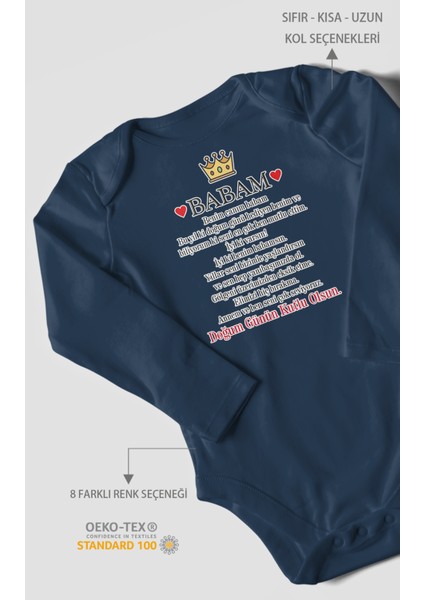 Babam Doğum Günün Kutlu Olsun Baskılı Bebek Zıbını – Çıtçıtlı Body 8 Renk | %100 Pamuk Uzun Kol