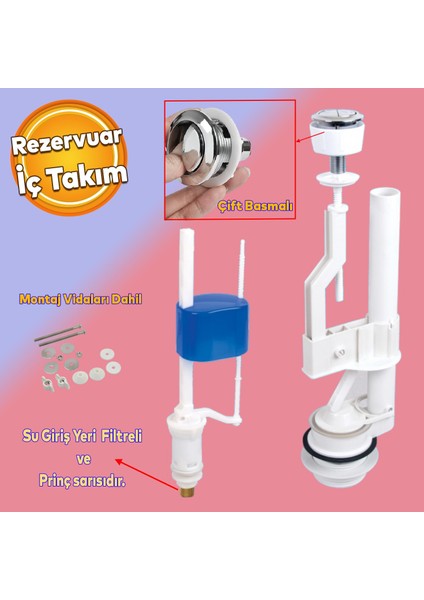 Çift Basmalı Rezervuar Iç Takımı Iç Düzenek Otomatik Su Dolum Basma Alafranga Tuvalet Klozet Sifon fiyatları