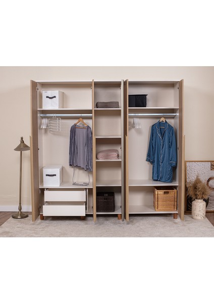 İtra 5 Kapaklı Gardırop – Krem Gövde, Meşe MDFLAM Camlı Kapak fiyatları