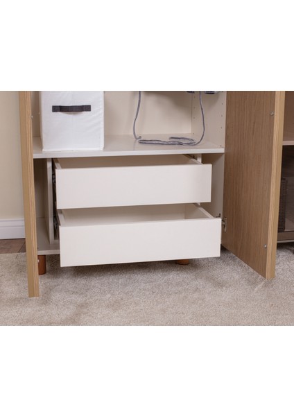 İtra 5 Kapaklı Gardırop – Krem Gövde, Meşe MDFLAM Camlı Kapak indirimleri