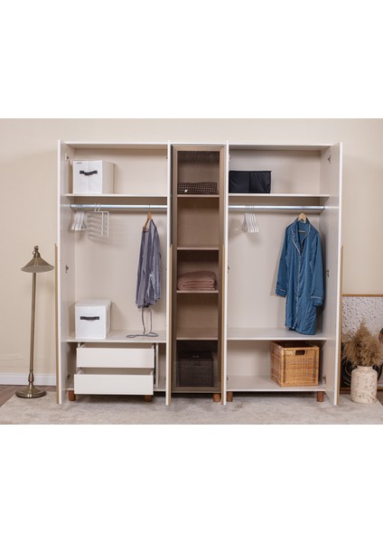 İtra 5 Kapaklı Gardırop – Krem Gövde, Krem MDFLAM Camlı Kapak fiyatları