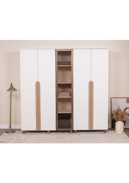 İtra 5 Kapaklı Gardırop – Krem Gövde, Krem MDFLAM Camlı Kapak modelleri