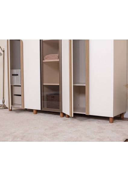 İtra 5 Kapaklı Gardırop – Krem Gövde, Krem MDFLAM Camlı Kapak fırsatları