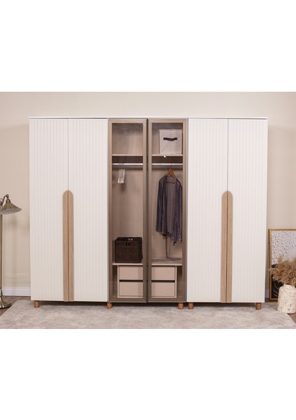 İtra 6 Kapaklı Gardırop – Krem Gövde, Krem Lake Camlı Kapak fiyatları