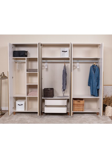 İtra 6 Kapaklı Gardırop – Krem Gövde, Krem Lake Camlı Kapak modelleri