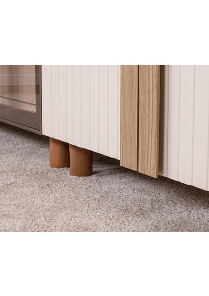 İtra 6 Kapaklı Gardırop – Krem Gövde, Krem Lake Camlı Kapak