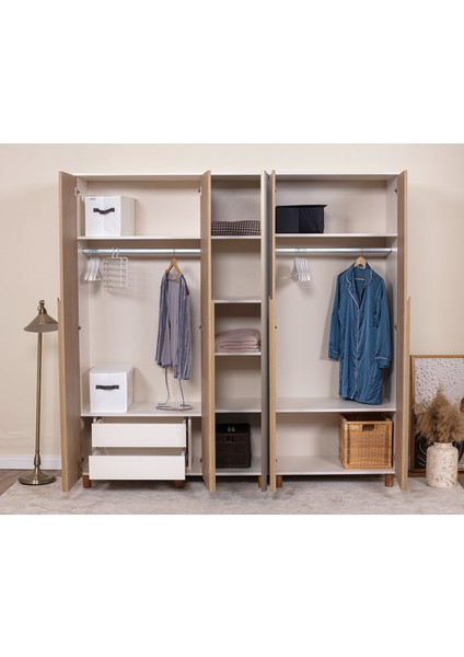 İtra 5 Kapaklı Gardırop – Krem Gövde, Meşe MDFLAM Aynalı Kapak fiyatları