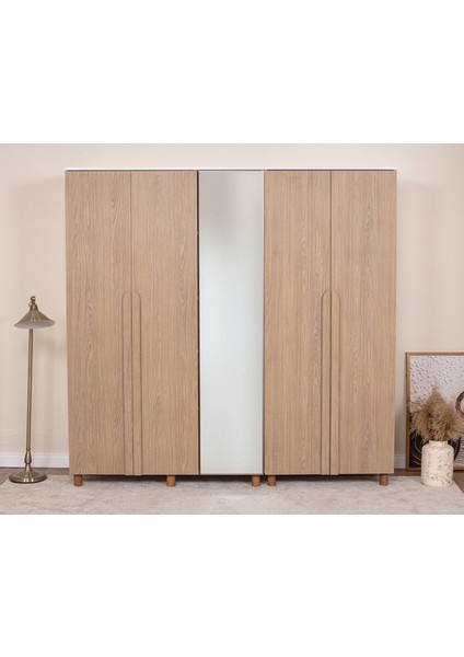 İtra 5 Kapaklı Gardırop – Krem Gövde, Meşe MDFLAM Aynalı Kapak modelleri