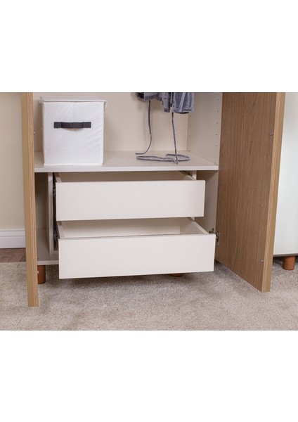 İtra 5 Kapaklı Gardırop – Krem Gövde, Meşe MDFLAM Aynalı Kapak indirimleri