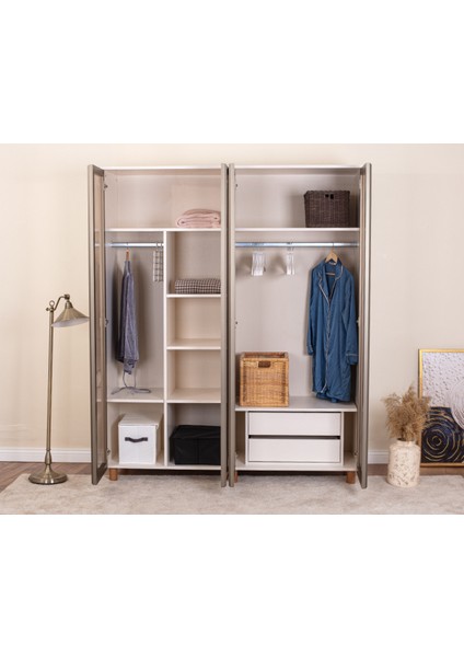 İtra 4 Kapaklı Gardırop – Krem Gövde, Camlı Kapak fiyatları