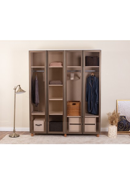 İtra 4 Kapaklı Gardırop – Krem Gövde, Camlı Kapak modelleri